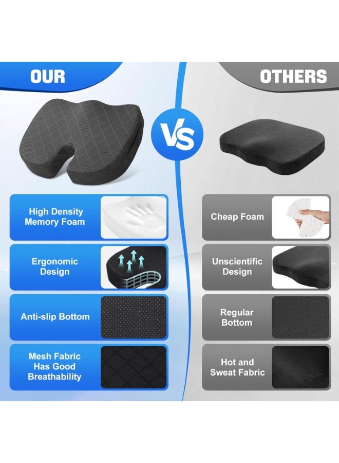 Extra Large Memory Foam Seat Cushion Ergonomic Design for Office Chair and Car Seat, Coccyx Support Cushion for Long Sitting Comfort and Pressure Relief - Image 2