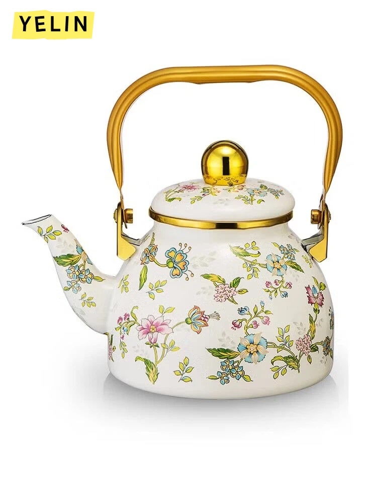 YELIN 1.2L Enamel Teapot, Flower And Bird Pattern Kettle With Tea Infuser, Tea Pot, Perfect for Arabic Coffee, Tea, Boiling Water, and Milk - Image 1
