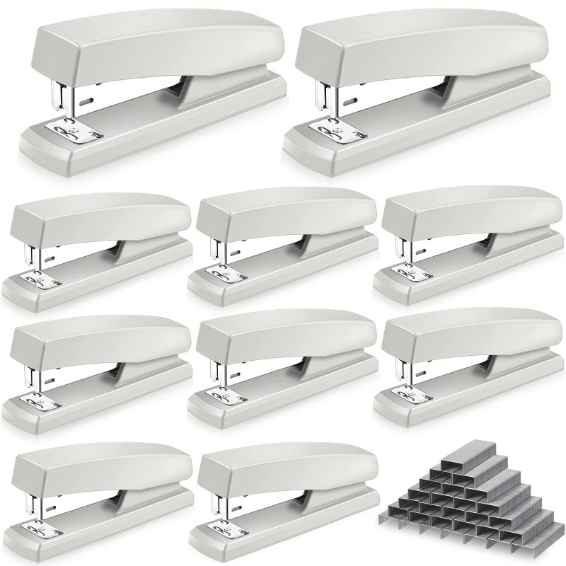 Marspark 10 Pcs Stapler for Desk Office Staplers Bulk with 6000 Staples 25 Sheet Capacity for School Office White