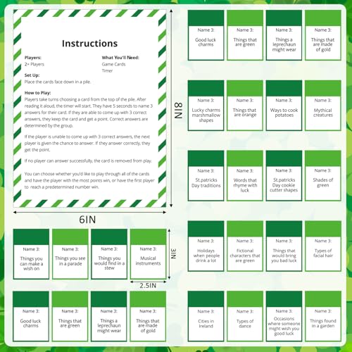 Leitee St Patricks Day 5 Second Game Question Cards and 5 Second Hourglass Family Clover Game Irish Themed Simple Questions for Party School Classroom Family Activities Party Favors - Image 5