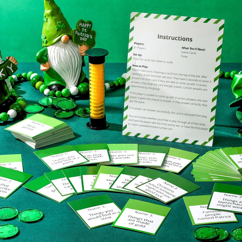 Leitee St Patricks Day 5 Second Game Question Cards and 5 Second Hourglass Family Clover Game Irish Themed Simple Questions for Party School Classroom Family Activities Party Favors - Image 3