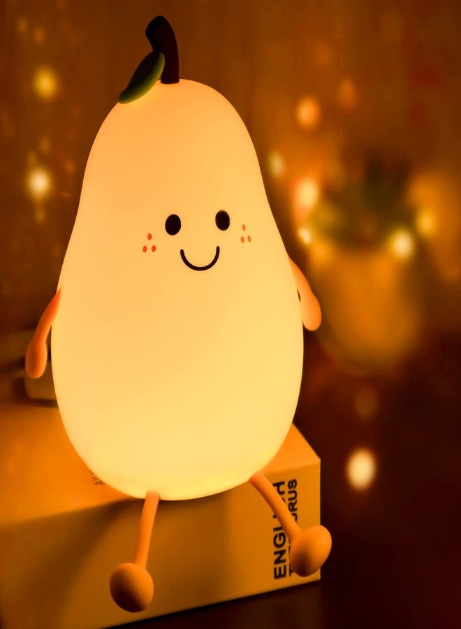 PSDRIQQ Night Light Pear Cute LED Nursery Nightlight Lamp, Tap Control Squishy Silicone, USB Rechargeable Bedside Lamp for Bedroom, Warm White & 7 Colors, Christmas Gift - Image 1