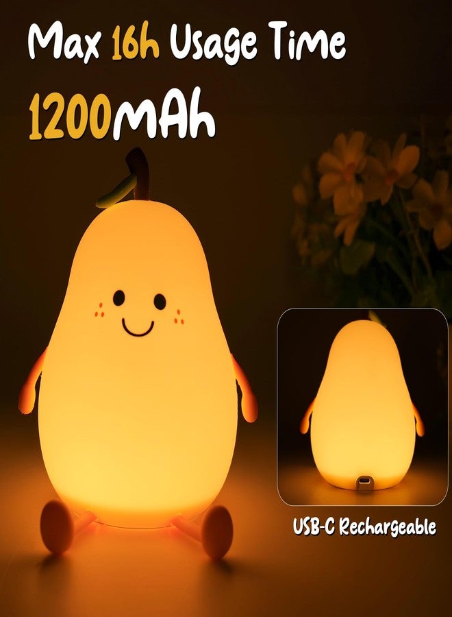 PSDRIQQ Night Light Pear Cute LED Nursery Nightlight Lamp, Tap Control Squishy Silicone, USB Rechargeable Bedside Lamp for Bedroom, Warm White & 7 Colors, Christmas Gift - Image 5