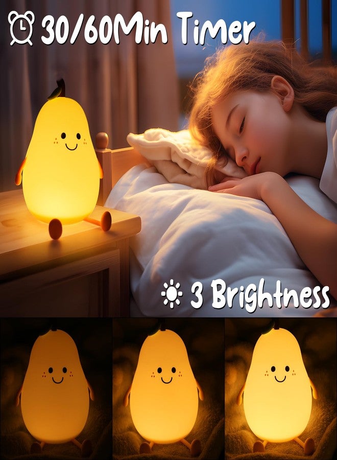 PSDRIQQ Night Light Pear Cute LED Nursery Nightlight Lamp, Tap Control Squishy Silicone, USB Rechargeable Bedside Lamp for Bedroom, Warm White & 7 Colors, Christmas Gift - Image 3