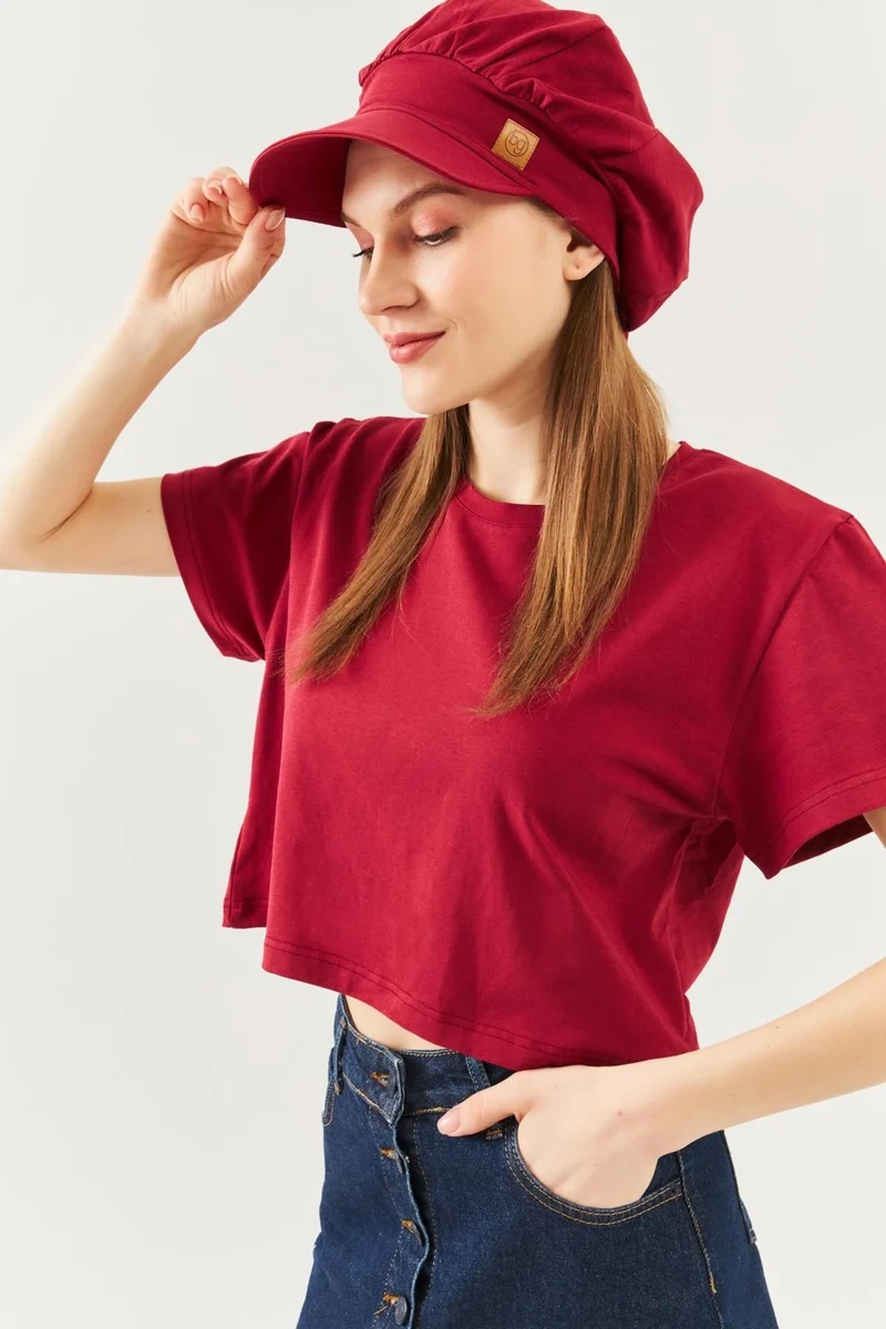بوتيكجيز Burgundy Women's 4 Seasons Cotton, Ultra Soft, Lightweight, Anti-Sweat, Style, Trend Cap and Combed Cotton Hat with Visor