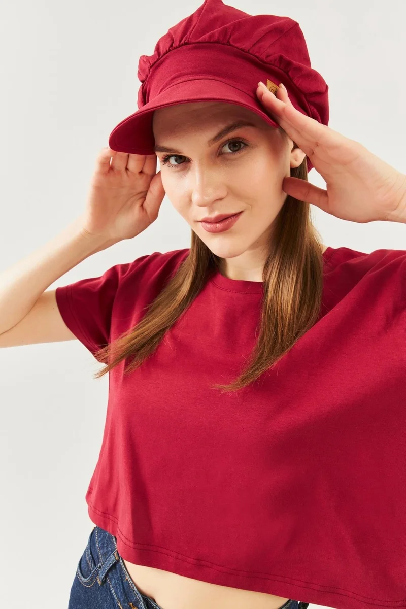 بوتيكجيز Burgundy Women's 4 Seasons Cotton, Ultra Soft, Lightweight, Anti-Sweat, Style, Trend Cap and Combed Cotton Hat with Visor