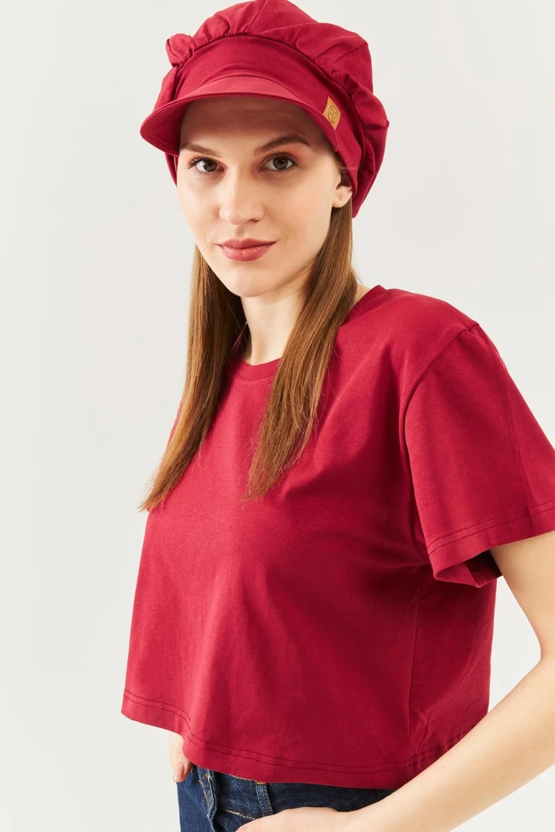 بوتيكجيز Burgundy Women's 4 Seasons Cotton, Ultra Soft, Lightweight, Anti-Sweat, Style, Trend Cap and Combed Cotton Hat with Visor
