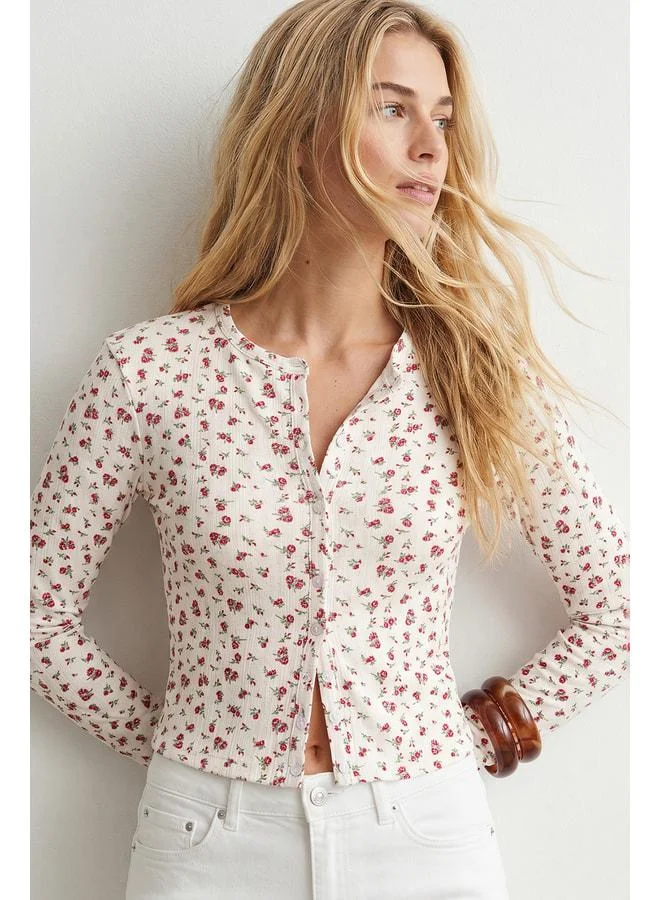 Lovely Istanbul Floral Pattern Button-Down Seasonal Blouse LUB0358 WHITE.