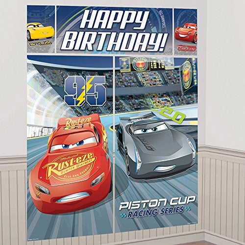 Amscan Enchanting Multicolor Disney Cars 3 Scene Setters Wall Decorating Kit - Pack of 5 - Fun & Exciting Design - Perfect for Kid's Party - Image 1