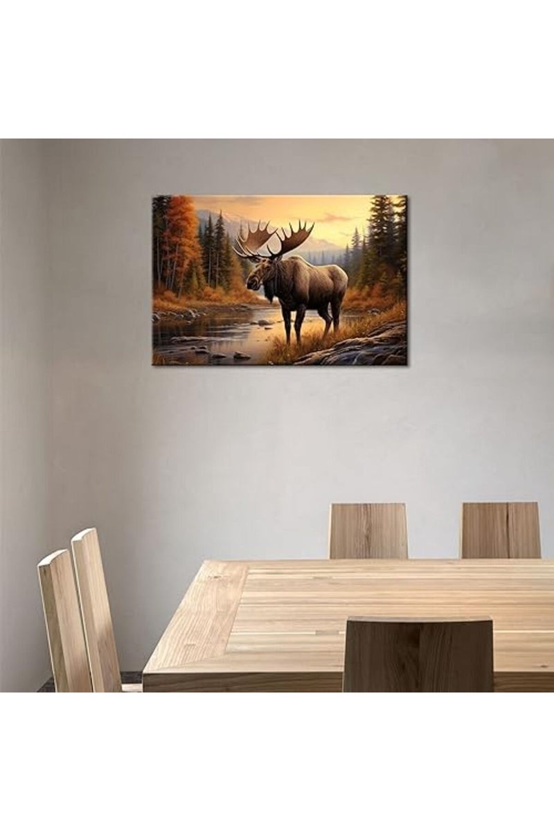 GLOKAKA Nature Moose Wall Art Landscape Moose in the River Wall Decor Print Painting Wilderness Animal Retro Poster for Office Home Bedroom Kitchen Bar Pub Farm House - Image 5
