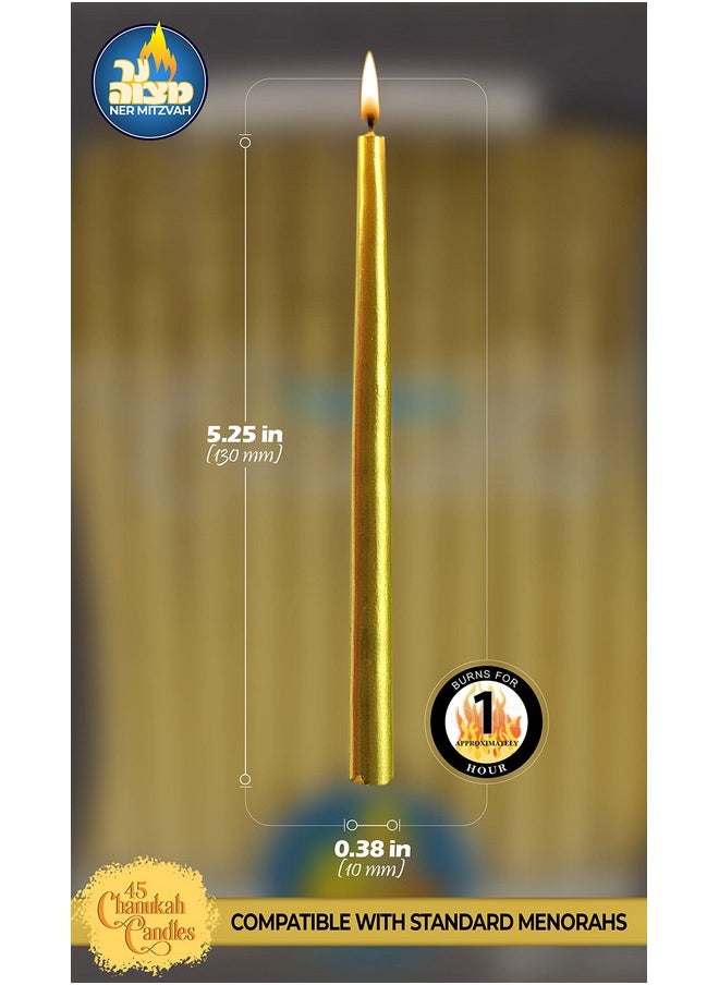 Ner Mitzvah Dripless Chanukah Candles Standard Size - Metallic Gold Hanukkah Candles Fits Most Menorahs - Premium Quality Wax - 45 Count for All 8 Nights of Hanukkah - by Ner Mitzvah  - Image 3