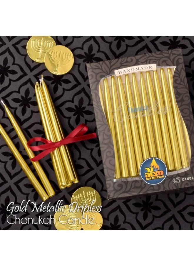 Ner Mitzvah Dripless Chanukah Candles Standard Size - Metallic Gold Hanukkah Candles Fits Most Menorahs - Premium Quality Wax - 45 Count for All 8 Nights of Hanukkah - by Ner Mitzvah  - Image 2