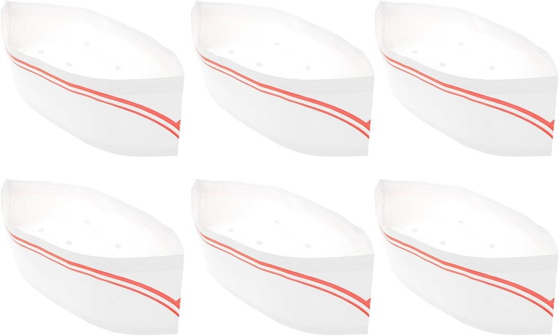 Disposable Chef Hats Thickened Paper Caps 80pcs Bulk Pack for Restaurant Kitchen Food Service Work, Red-Edged Breathable Cooking Bakery Headwear - Image 1