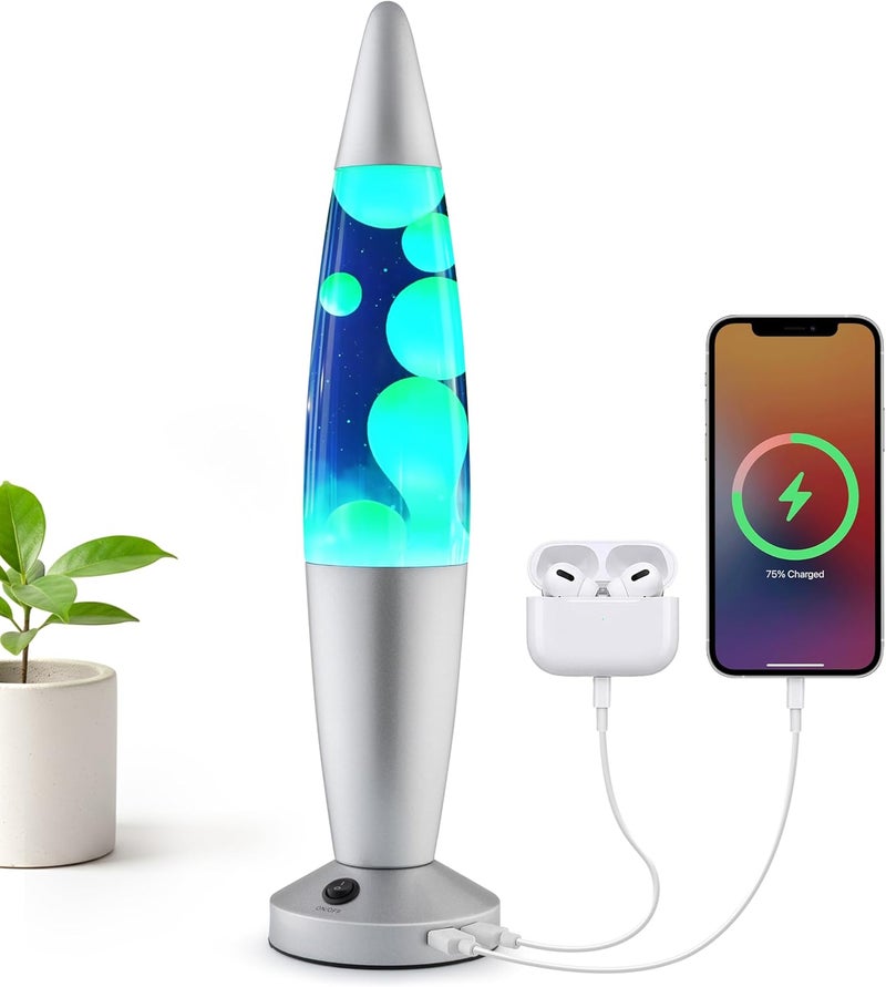 JAMBO Beautiful Liquid Lamp with USB Ports, 16" Motion Light with Blue Liquid Yellow Wax, Relaxing Nightlight, Mood Light for Bedroom, Living Room, Office - Adults, Teens, Kids - Image 1