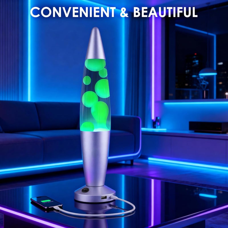 JAMBO Beautiful Liquid Lamp with USB Ports, 16" Motion Light with Blue Liquid Yellow Wax, Relaxing Nightlight, Mood Light for Bedroom, Living Room, Office - Adults, Teens, Kids - Image 2