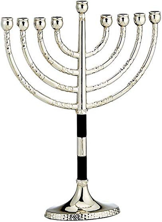 رايت لايت شمعدان حانوكا كلاسيكي من رايت لايت بلمسات مطروقة باللونين الأسود والفضي - شمعدان حانوكا (أسود وفضي) - Image 2