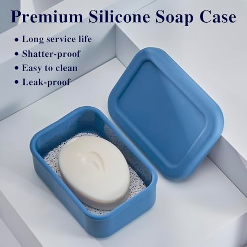 HighHerz Leak Proof Silicone Travel Soap Case with Draining Layer, Travel Size Toiletry, Portable Soap Container for One Regular Bar Soap Perfectly, Shatter-Proof Soap Holder for Bathroom, Gym (Dark Blue) - Image 3
