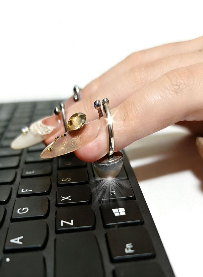 VNLEXMC Typing Rings for Long Nails - 10 Adjustable Stainless Steel Finger Rings with Silicone Pads for Acrylic, Gel & Press-On Nails, Keyboard Typing Aid with Storage Case - Image 1