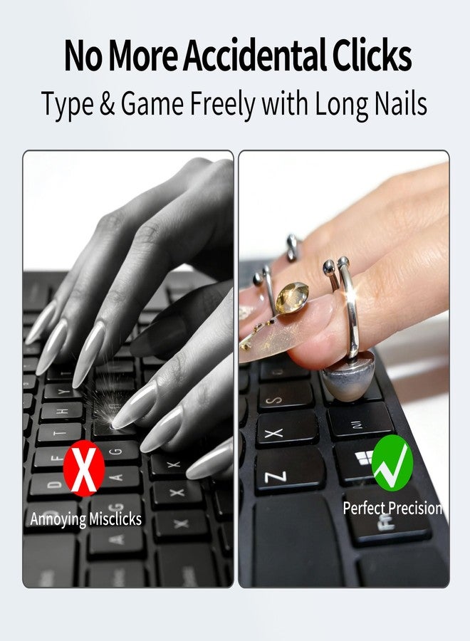 VNLEXMC Typing Rings for Long Nails - 10 Adjustable Stainless Steel Finger Rings with Silicone Pads for Acrylic, Gel & Press-On Nails, Keyboard Typing Aid with Storage Case - Image 2