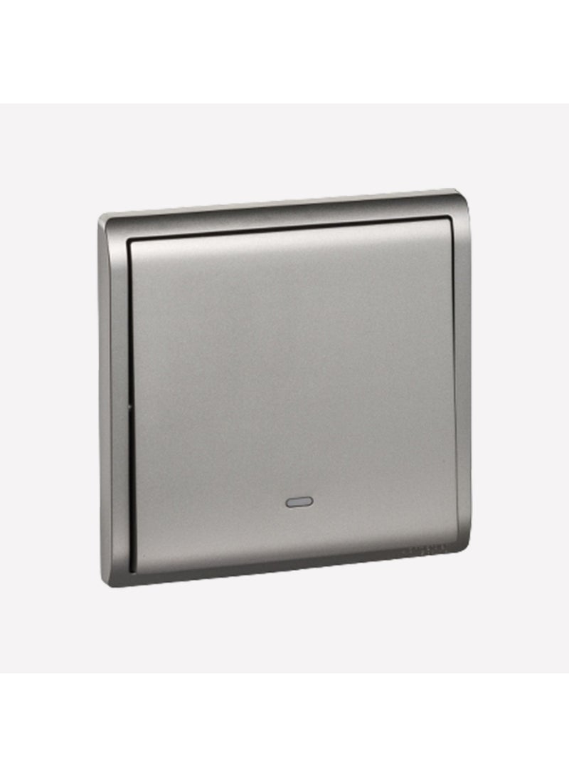 Schneider Electric 20A-16AX 250V 1 Gang 1 way switched with Fluorescent Locator, Aluminium Silver - E8231L1F20_AS_G1