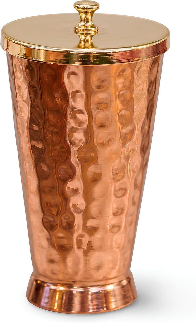 P-TAL Tumbler with Lid Serving Copper Glass with Brass Lid Tamba Glass with Ayurvedic Health Benefits Ptal Brass and Copper Utensils (600 ml Tumbler Glass) - Image 1