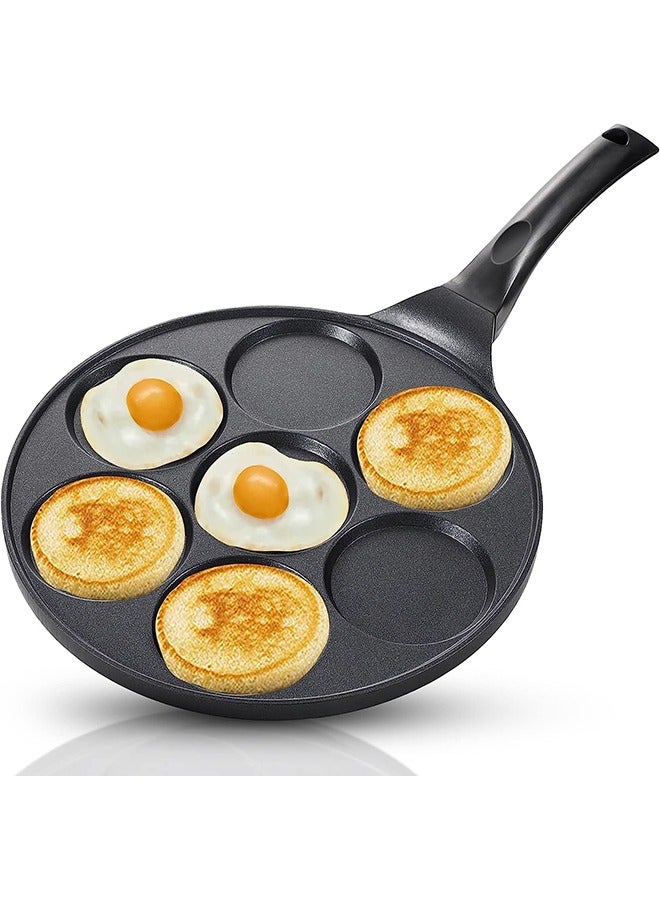 Arabest 7-Slot Non-stick Pancake Maker With Bakelite Handles, Mini Pancake Maker with PFOA Free Coating, Skillet for Stove Frying Eggs and Crepes, Black - Image 1