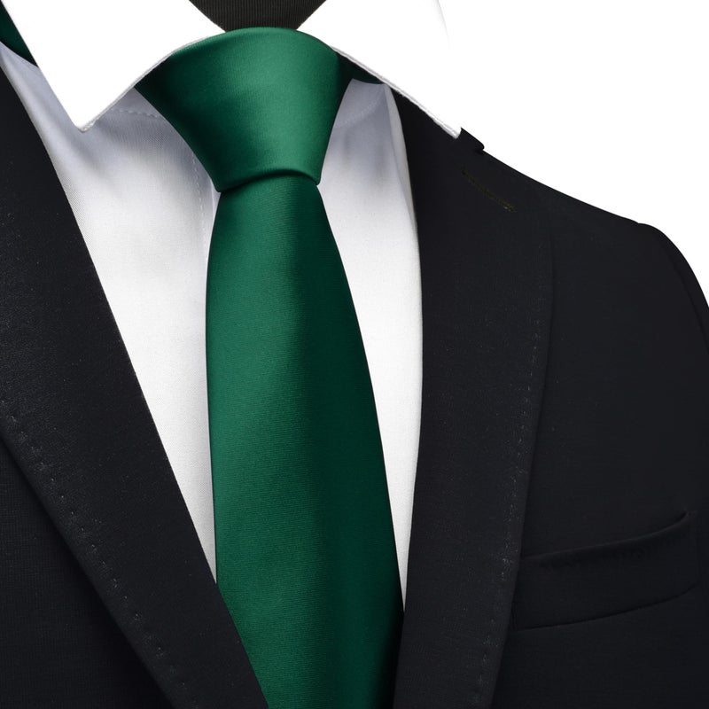 Branduce Hunter Green Tie Solid Satin Ties for Men Silk Blend Necktie for Wedding Business (TA11-22) - Image 2