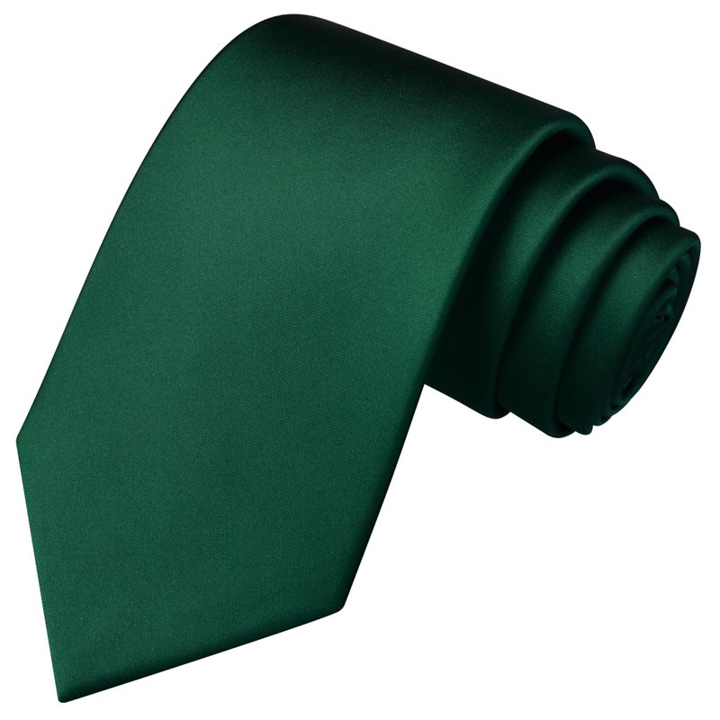 Branduce Hunter Green Tie Solid Satin Ties for Men Silk Blend Necktie for Wedding Business (TA11-22) - Image 1