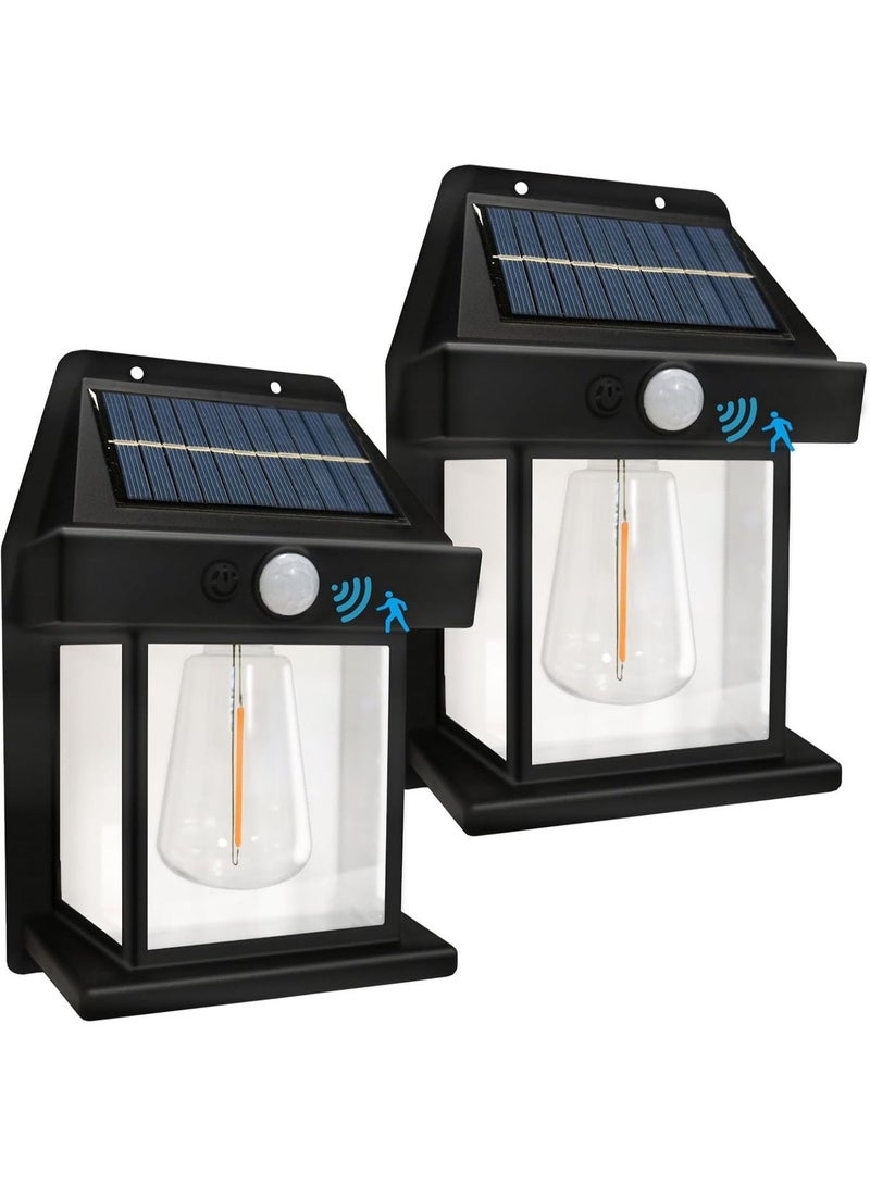 2 Pieces Solar Wall Lights Outdoor, Wireless Dusk to Dawn Porch Lights Fixture, Solar Wall Lantern with 3 Modes & Motion Sensor, Waterproof Exterior Lighting with Clear Panel for Entryway Front Door - Image 1