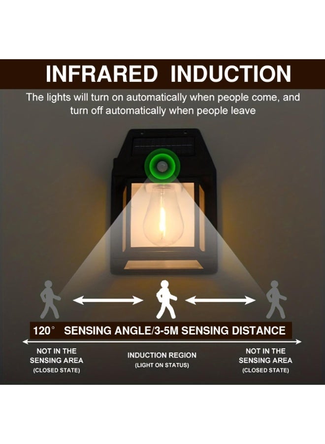 2 Pieces Solar Wall Lights Outdoor, Wireless Dusk to Dawn Porch Lights Fixture, Solar Wall Lantern with 3 Modes & Motion Sensor, Waterproof Exterior Lighting with Clear Panel for Entryway Front Door - Image 3