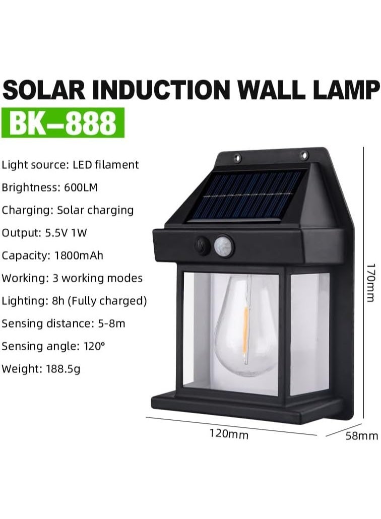 2 Pieces Solar Wall Lights Outdoor, Wireless Dusk to Dawn Porch Lights Fixture, Solar Wall Lantern with 3 Modes & Motion Sensor, Waterproof Exterior Lighting with Clear Panel for Entryway Front Door - Image 2