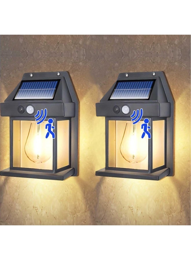 2 Pieces Solar Wall Lights Outdoor, Wireless Dusk to Dawn Porch Lights Fixture, Solar Wall Lantern with 3 Modes & Motion Sensor, Waterproof Exterior Lighting with Clear Panel for Entryway Front Door - Image 5