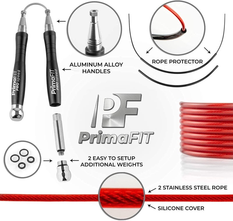 PrimaFit Jump Rope Pro Speed Skipping Rope Adjustable Adult Jumping Rope Weighted Aluminium Handles for Double Dutch Boxing Workout Crossfit Exercise Fitness Spare Cable Weights Protectors Carry Bag - Image 4