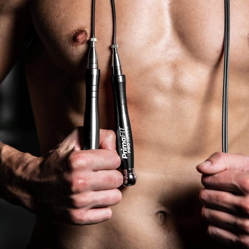 PrimaFit Jump Rope Pro Speed Skipping Rope Adjustable Adult Jumping Rope Weighted Aluminium Handles for Double Dutch Boxing Workout Crossfit Exercise Fitness Spare Cable Weights Protectors Carry Bag - Image 3