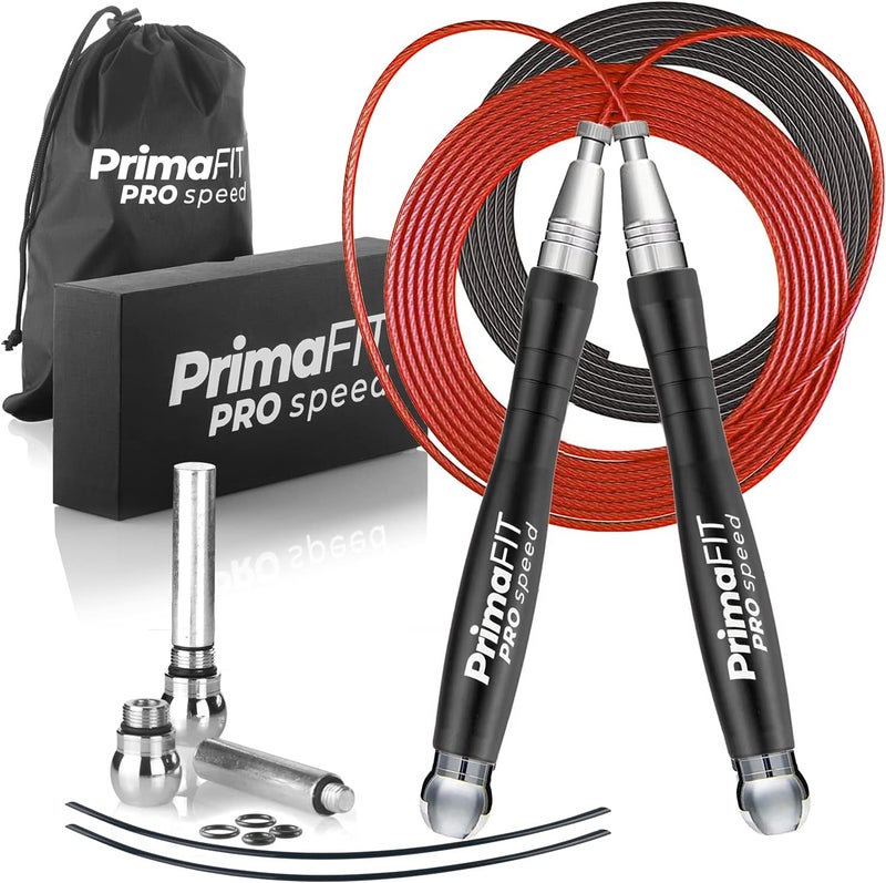 PrimaFit Jump Rope Pro Speed Skipping Rope Adjustable Adult Jumping Rope Weighted Aluminium Handles for Double Dutch Boxing Workout Crossfit Exercise Fitness Spare Cable Weights Protectors Carry Bag - Image 1