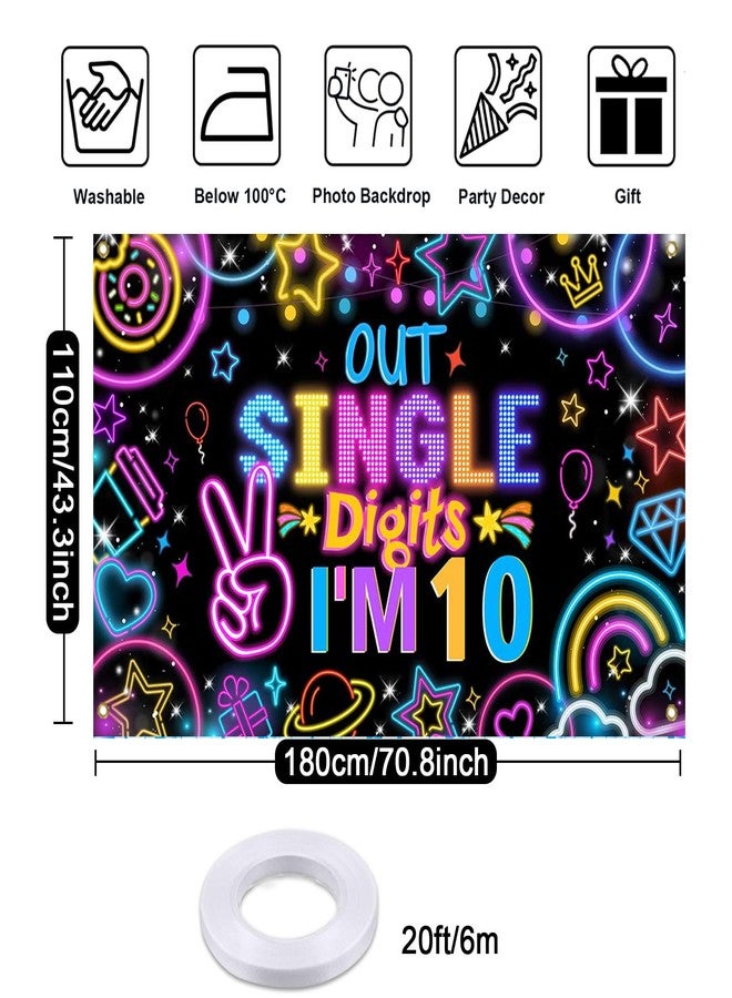 Mocsicka Happy 10th Birthday Banner Boys Girls Glow Peace Out Single Digits Backdrop Double Digits 10 Years Old Birthday Party Decorations Supplies 70.8 x 43.3 Inch - Image 5