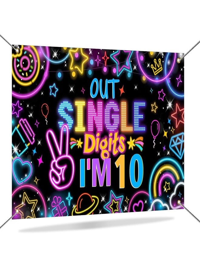 Mocsicka Happy 10th Birthday Banner Boys Girls Glow Peace Out Single Digits Backdrop Double Digits 10 Years Old Birthday Party Decorations Supplies 70.8 x 43.3 Inch - Image 1