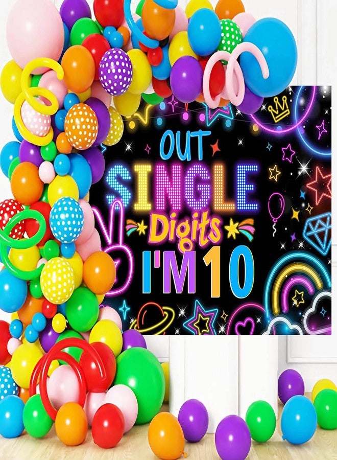 Mocsicka Happy 10th Birthday Banner Boys Girls Glow Peace Out Single Digits Backdrop Double Digits 10 Years Old Birthday Party Decorations Supplies 70.8 x 43.3 Inch - Image 2