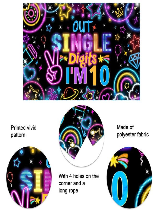 Mocsicka Happy 10th Birthday Banner Boys Girls Glow Peace Out Single Digits Backdrop Double Digits 10 Years Old Birthday Party Decorations Supplies 70.8 x 43.3 Inch - Image 4