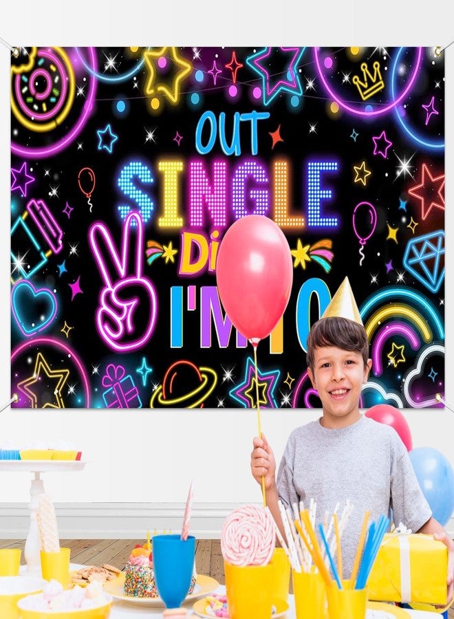 Mocsicka Happy 10th Birthday Banner Boys Girls Glow Peace Out Single Digits Backdrop Double Digits 10 Years Old Birthday Party Decorations Supplies 70.8 x 43.3 Inch - Image 3