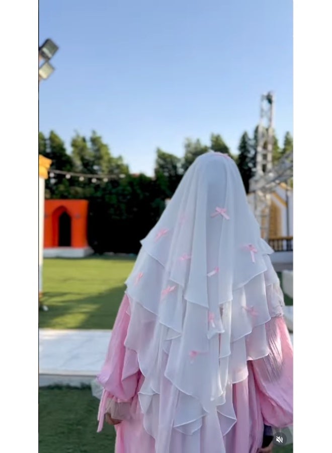 شبكة شيفون مع وشاح عقدة عقد، مناسبة للنساء لارتدائها أثناء الصلاة وعيد الفطر، مع توفر كل من الوشاح والشبكة بسهولة. - Image 2