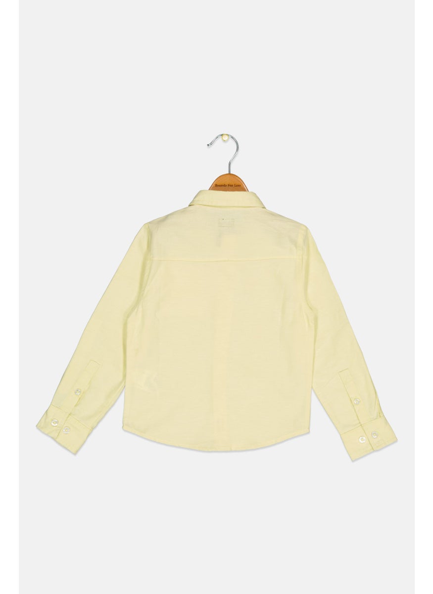 DKNY Kids Boy Regular Fit Solid Long Sleeves Casual Shirt, Acid Yellow  - Image 2
