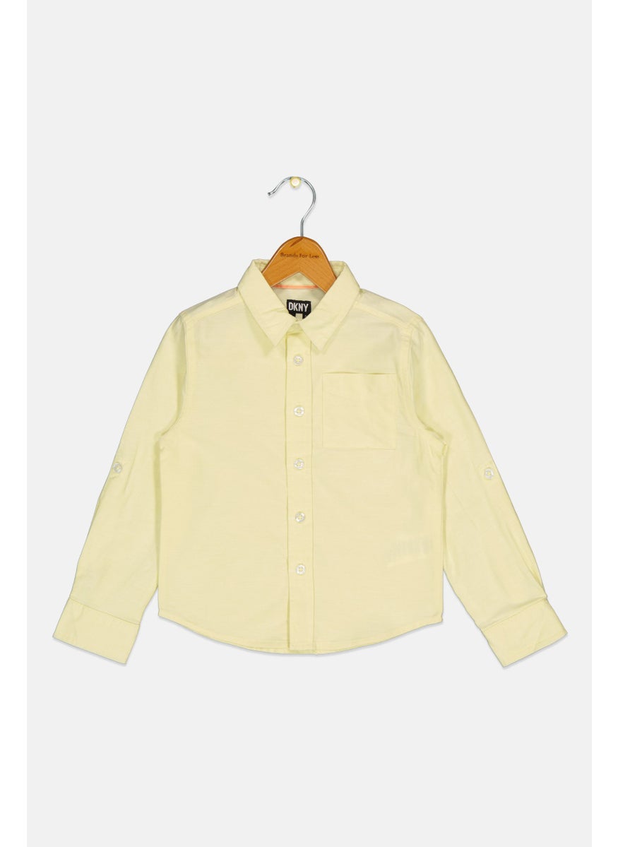 DKNY Kids Boy Regular Fit Solid Long Sleeves Casual Shirt, Acid Yellow  - Image 1