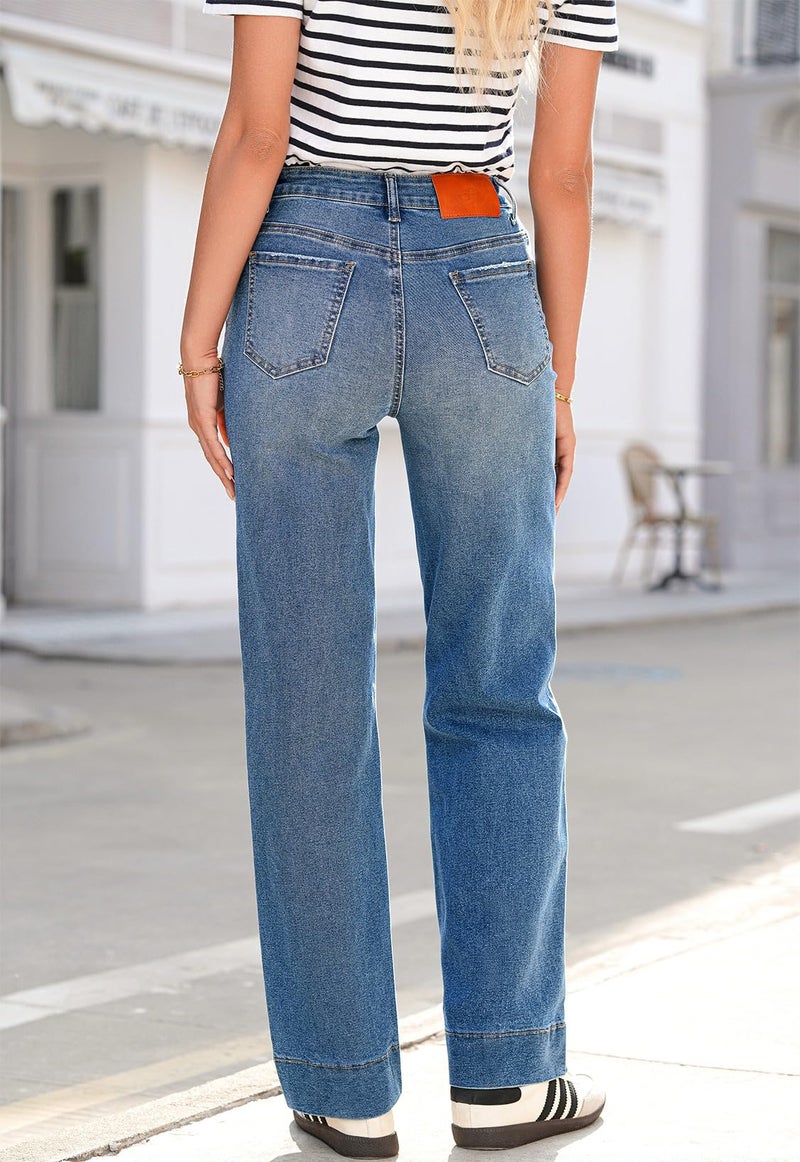 Sidefeel Women's Wide Leg Jeans High Waisted Stretchy Straight Baggy Drawstring Denim Pants Light Blue Size 12 - Image 2