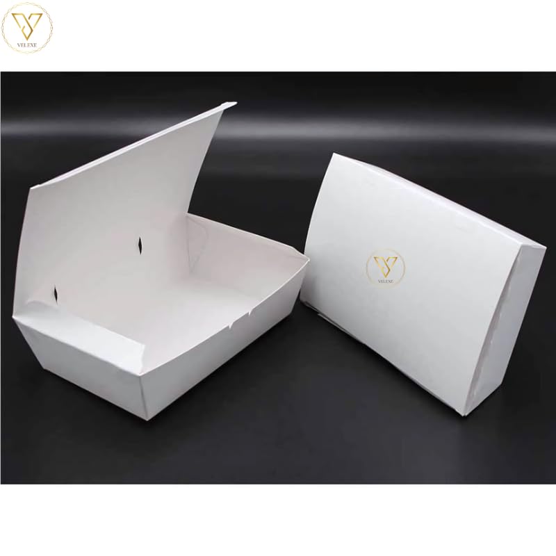 VELEXE White Kraft Paper Food Box Pack of 100 1000ml 18x165x4 CM EcoFriendly Takeaway Containers Biodegradable Disposable Food Containers for Meal Party Catering Takeout and Delivery - Image 4