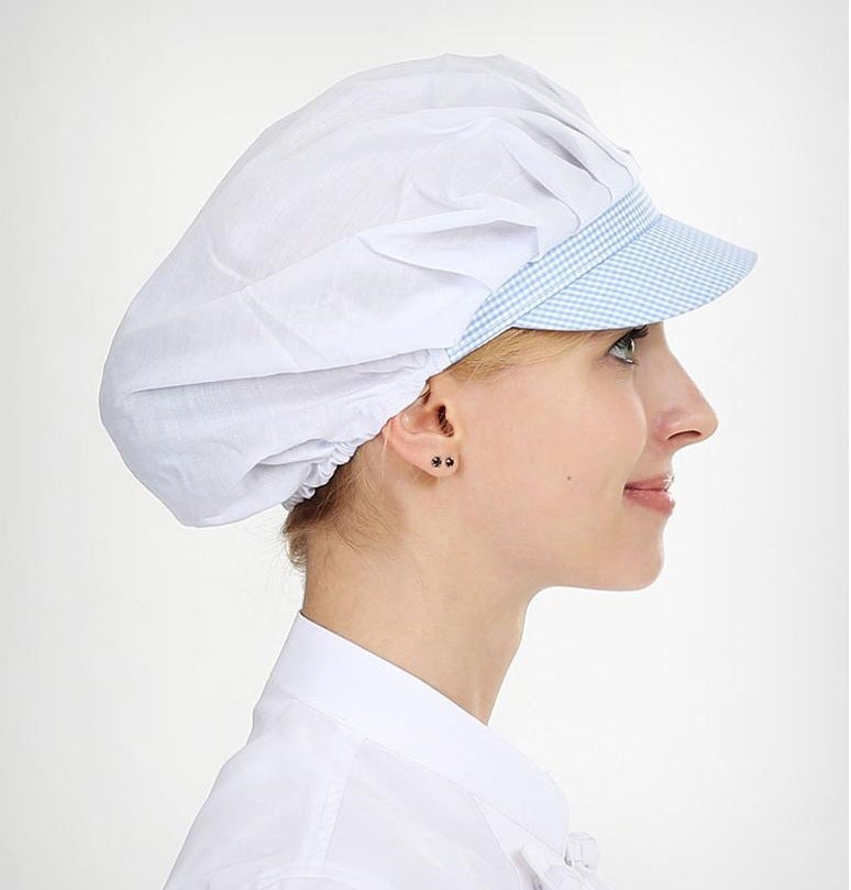 Breathable Kitchen Work Cap Anti-dust Blue Plaid full cloth 