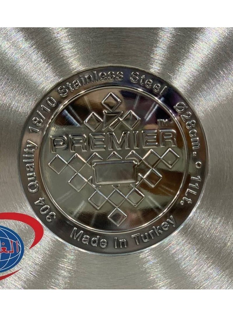 Premier A set of Turkish stainless steel cookware from the international brand PREMIER. Sizes: Stainless pot, size 28. Stainless pot, size 30. Stainless pot, size 32. - Image 5