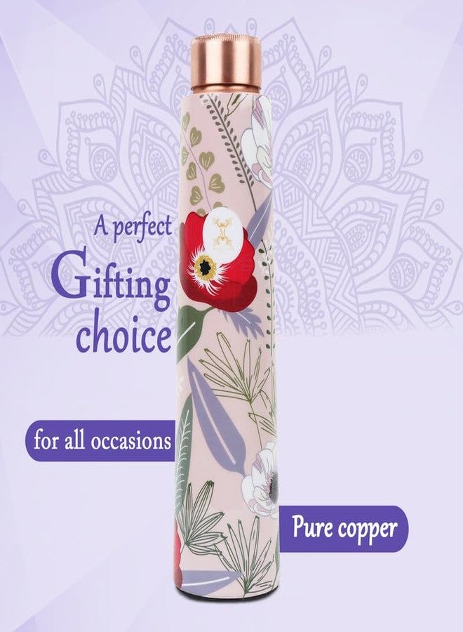 MERCAPE® Pure Copper Water Bottle 900 ml with Leak Proof Lid | Multi Color Floral Printed Designer Tamba Bottle for Home, Office, Gym & Travel | BPA Free Reusable Water Bottle for Daily Use - Image 5