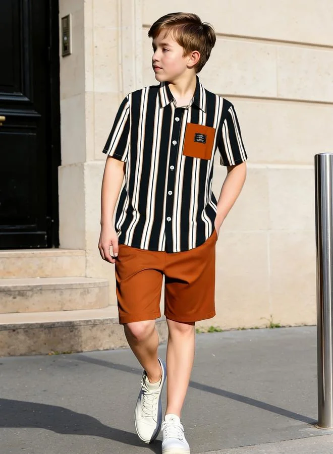 Take Two Teen Boys Striped Shirt and Shorts Set