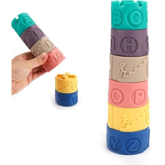 STACKING EDUCATIONAL TOYS – MONTESSORI TOY TOWER WITH LETTERS, SYMBOLS & PATTERNS – COLORFUL MATH STEM BABY NESTING CUPS – LEARNING, STIMULATION- MULTI COLOR - Image 2